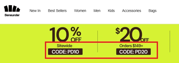 Beneunder discount coupon